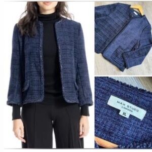 Max Studio Navy Textured Women's Chanel style tweed jacket